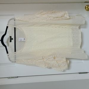 NWT Suzanne Betro Ivory Lace Ruffle Sleeve Scoop Neck Top Size 4X